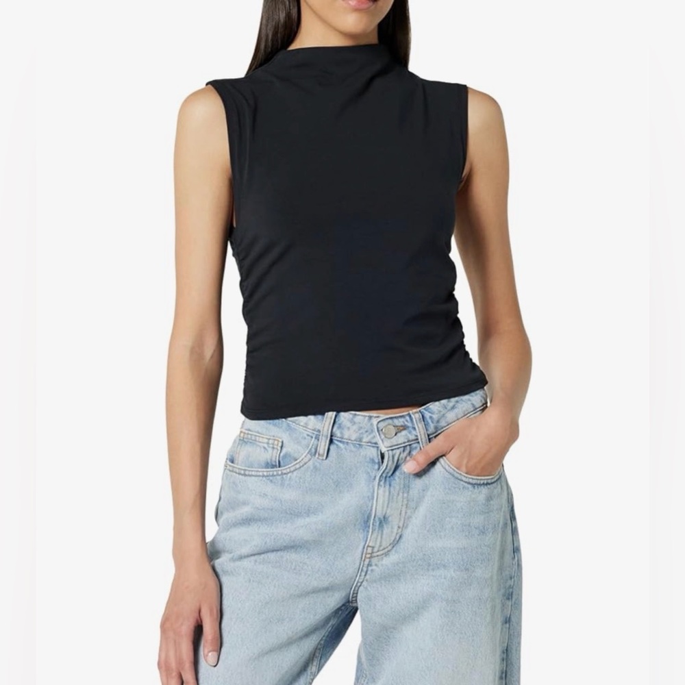 NWT Elegant Black Sleeveless Mock Neck Top